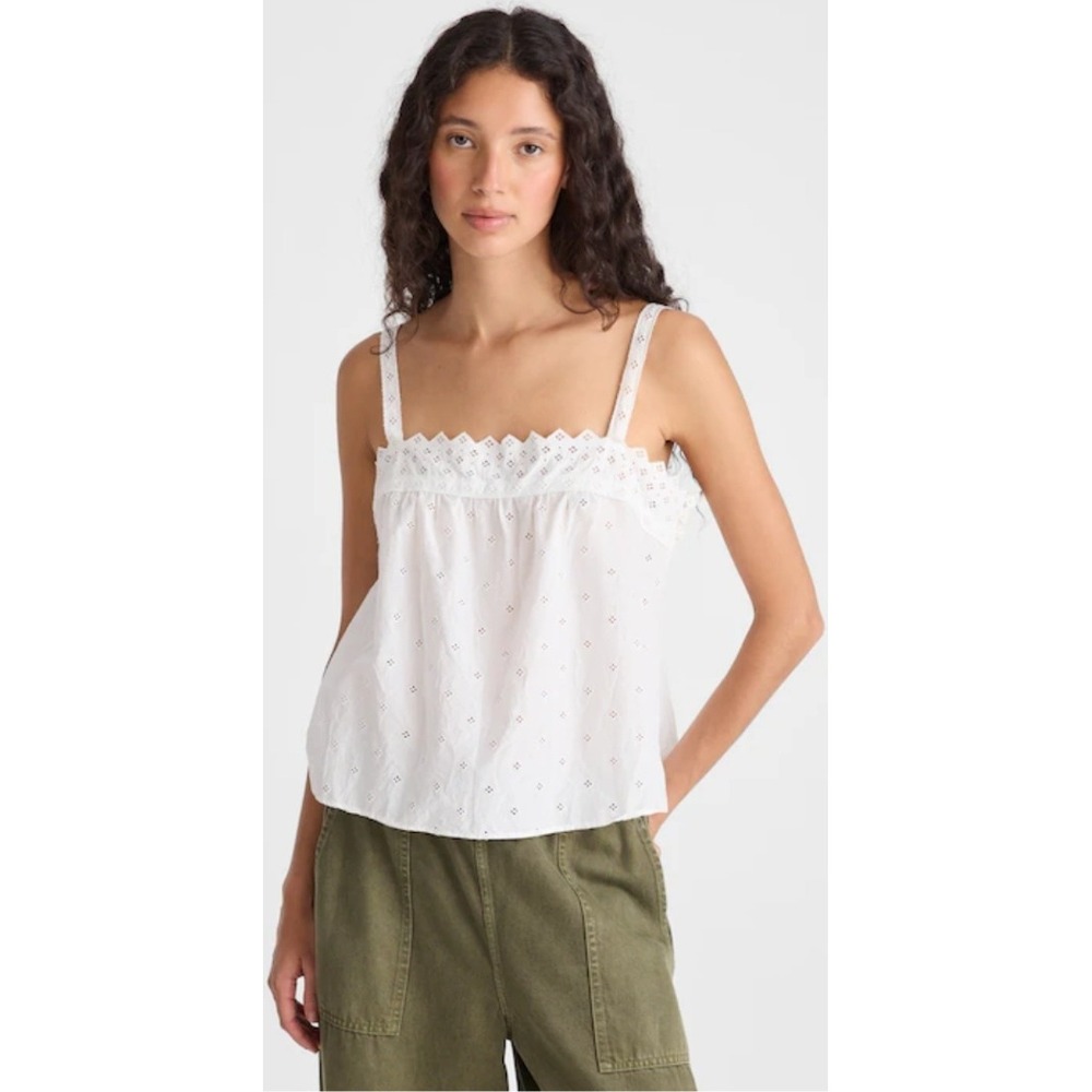 Madewell White Eyelet Scalloped Cami Top OA425 Sleeveless Cotton Tank Small NWT